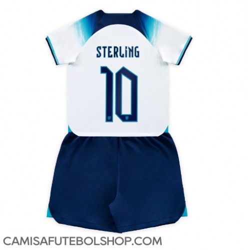 Camisa de time de futebol Inglaterra Raheem Sterling #10 Replicas 1º Equipamento Infantil Mundo 2022 Manga Curta (+ Calças curtas)
